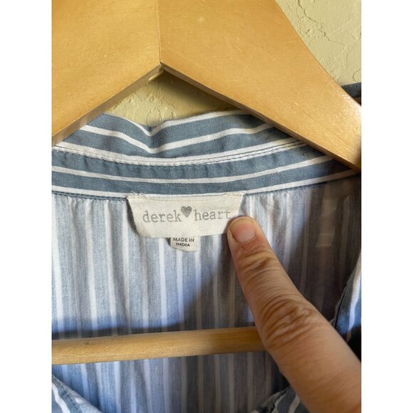 Derek Heart 3X Blue White Striped Cotton Tiered Shirt Dress Button Front Collare - Picture 4 of 6